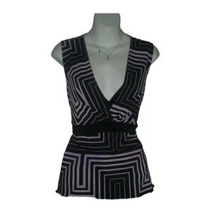 Vintage 90s Fashion Bug Blouse Club Geometric y2k Rave Tank Festival Lavender XL